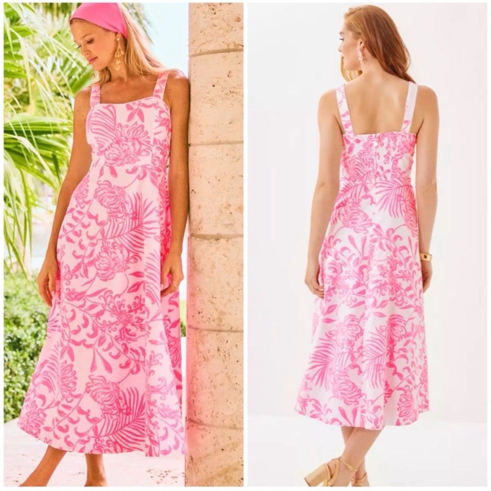 NWT Lilly Pulitzer Rousseau Pink Glisten In The Sun Maella Midi Dress